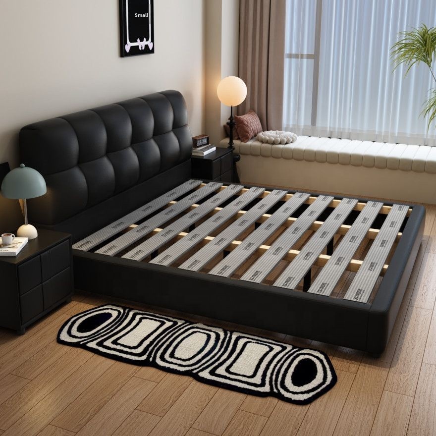 King Size Bed Frame With Storage Drawers - # Zwart gestoffeerd lederen opbergbedframe met