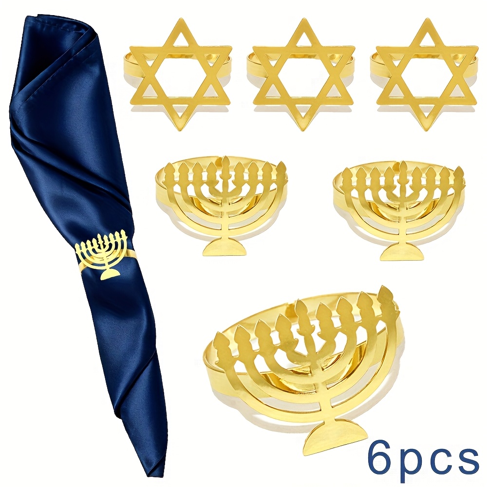 Tables - 6 Stuks Chanoeka Menora Servetringen Goud