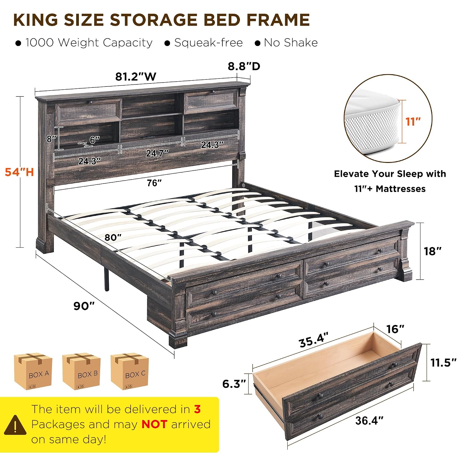 King Size Bed Frame With Storage Drawers - Kingsize bedframe, 54