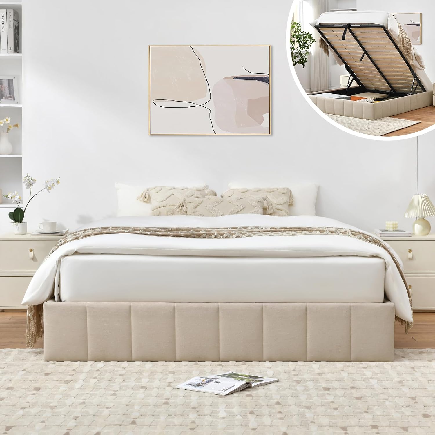 Gas Lift Storage Bed Hydraulic - Opklapbaar bedframe op ware grootte, gestoffeerd