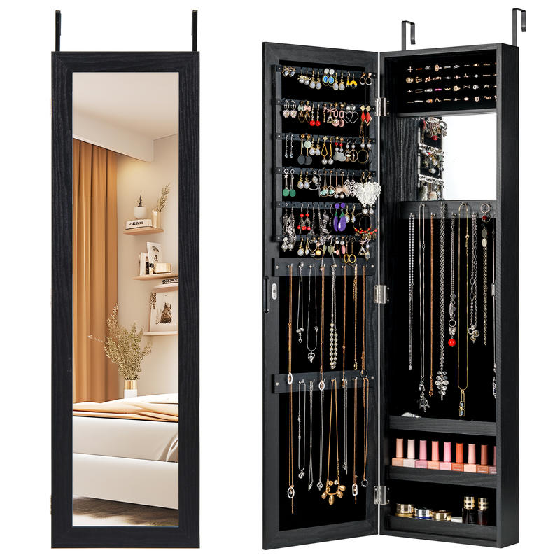Full Length Mirror Jewelry Armoire - Gesloten sieradenkast, aan de muur gemonteerde
