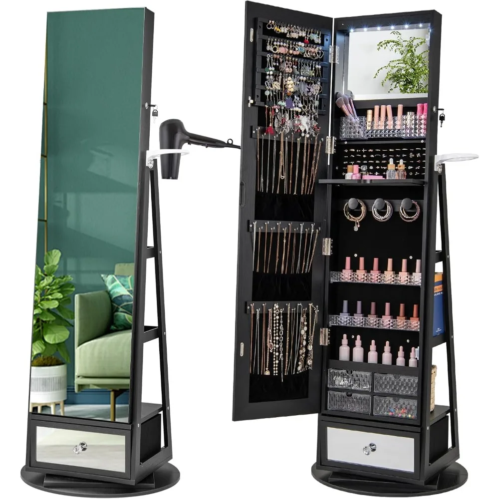 Full Length Mirror Jewelry Armoire - 360 ° Draaibare sieradenkastkast Kast 64,5