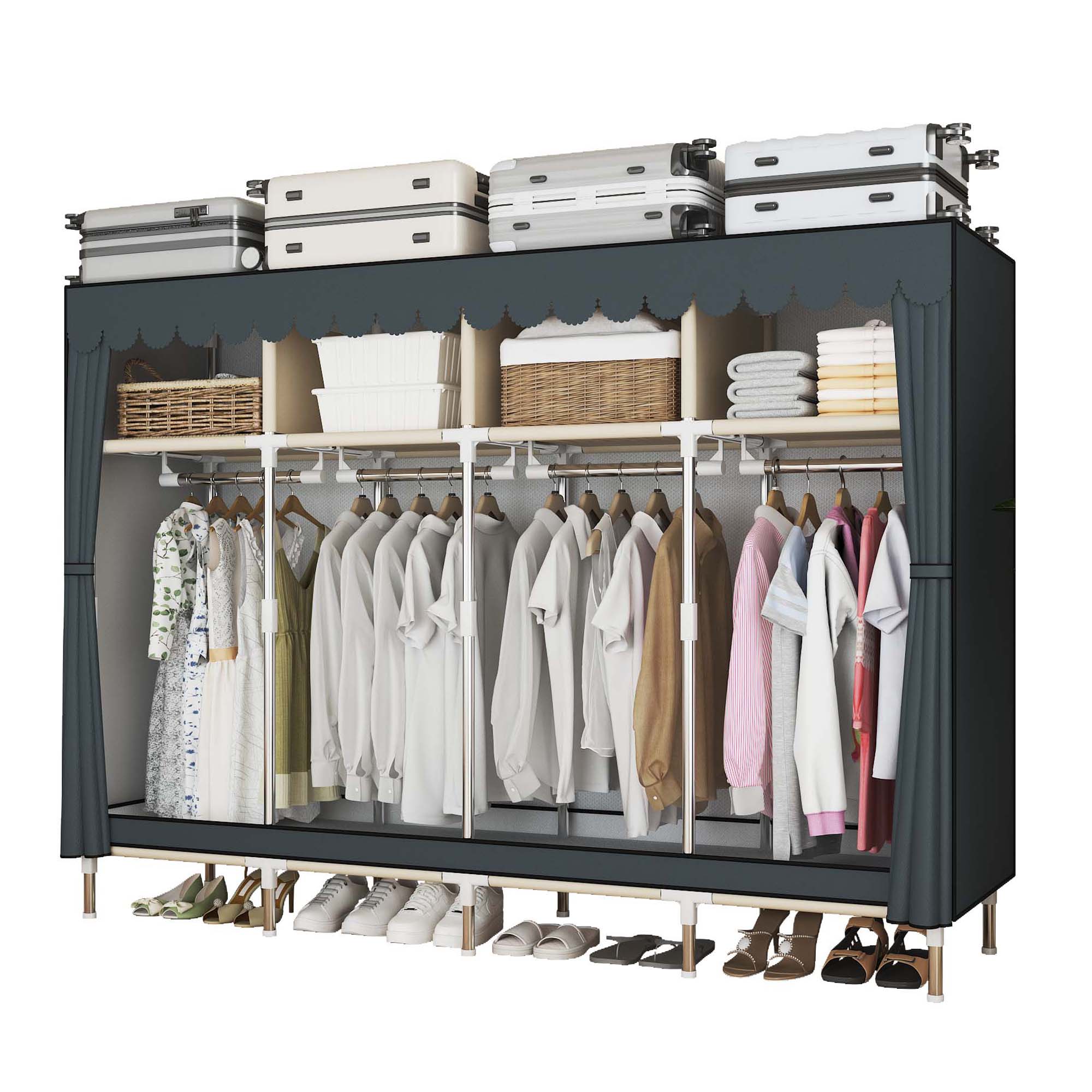 Wardrobe Closet Portable Fabric Cover - 79 inch brede inloopkast met laden,
