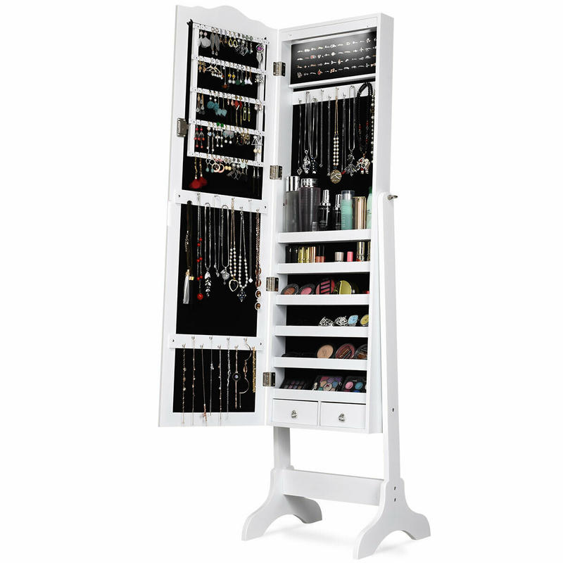Full Length Mirror Jewelry Armoire - 14 LED-sieradenkast met spiegel over de