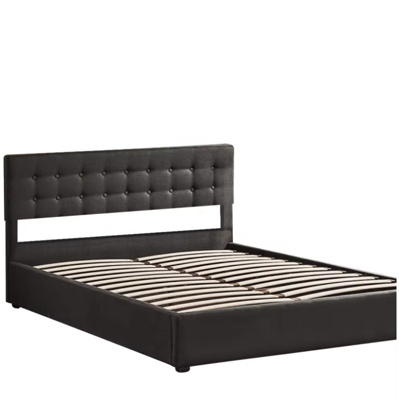 Gas Lift Storage Bed Hydraulic - Modern Queen Kingsize Bed van Lichtgrijs