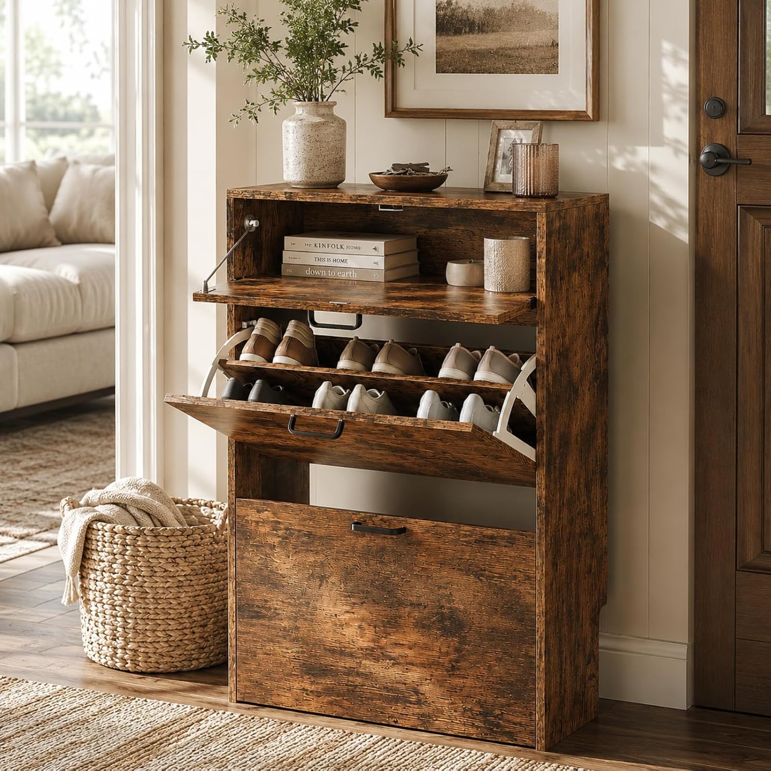 Shoe Rack Cabinet Narrow Entryway - # Smalle schoenenkast met 2 opklapbare