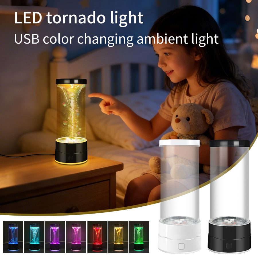 Floating Nightstand With Led Light - Creatief LED Tornado-nachtlampje USB Multi-Color Veranderende