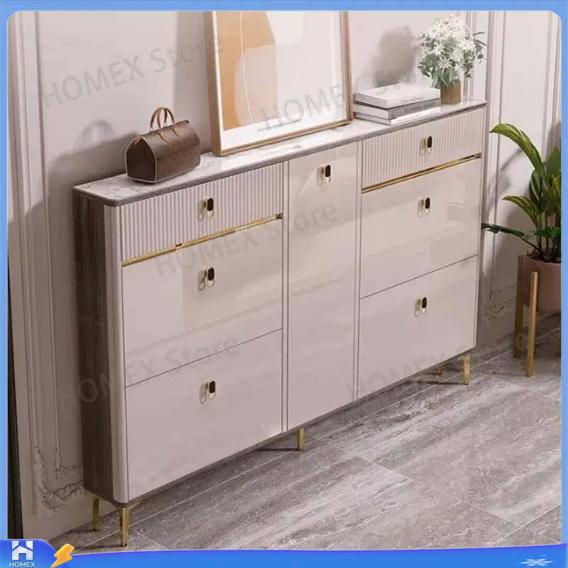 Shoe Rack Cabinet Narrow Entryway - Waterdichte schoenenkast met krukje, smal schoenenrek