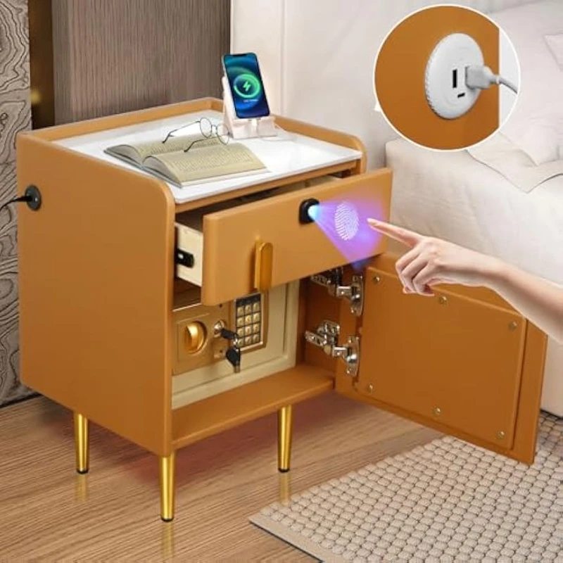 Solid Wood Nightstand 2 Drawers - Slim nachtkastje met verborgen kluis en
