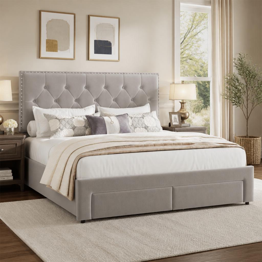 King Size Bed Frame With Storage Drawers - Bedframe in kingsize, met 2 opberglades,