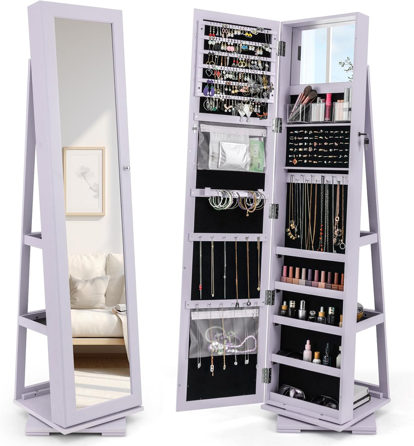 Full Length Mirror Jewelry Armoire - 360 graden draaibare sieradenkast met spiegel