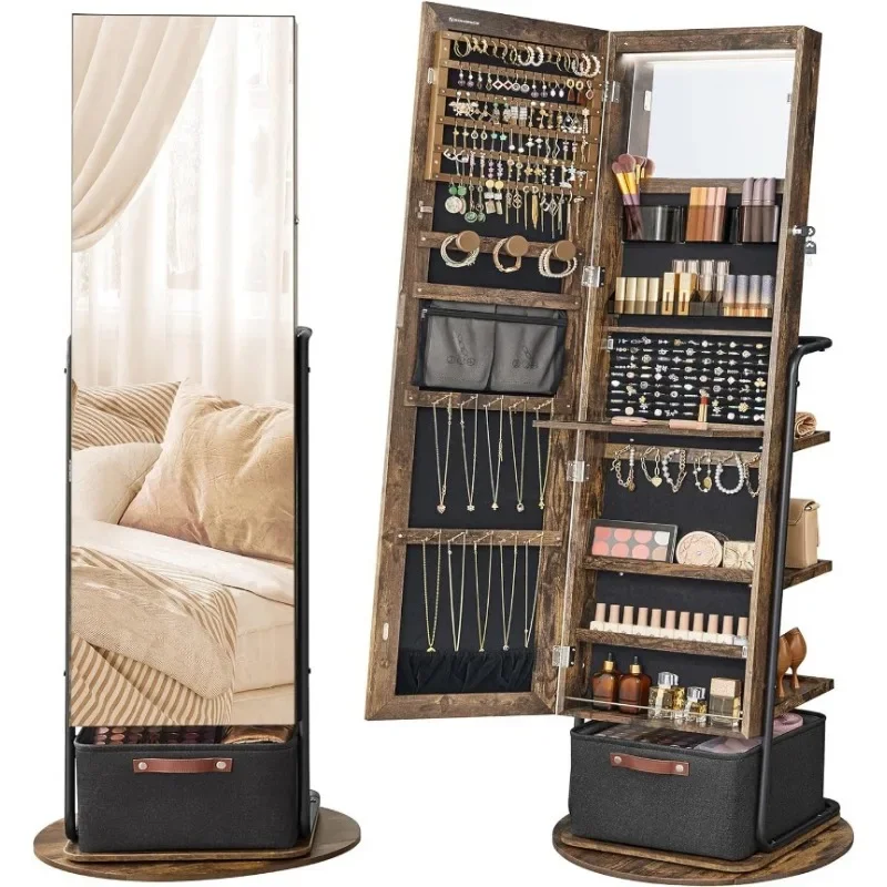 Full Length Mirror Jewelry Armoire - l 360° ° Draaibare gespiegelde sieradenkast