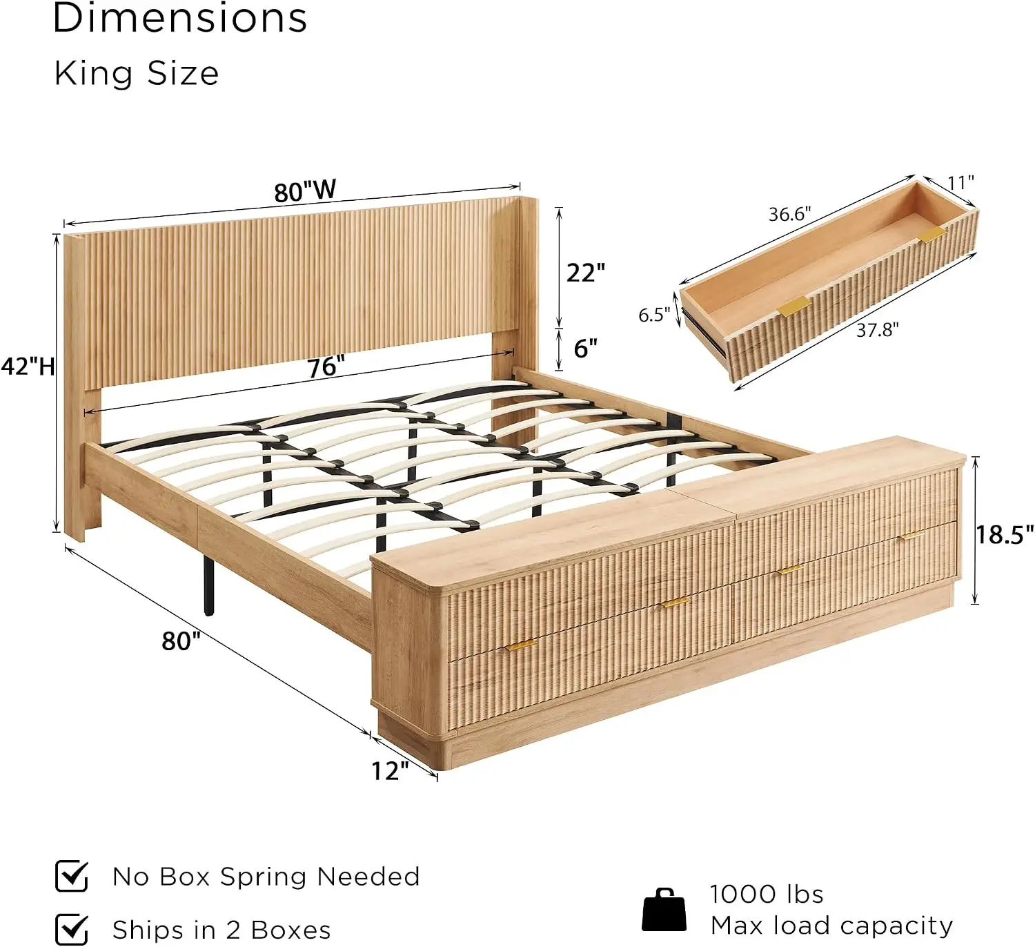 Gecanneleerd kingsize bedframe - King Size Bed Frame With Storage Drawers recensie en prijs