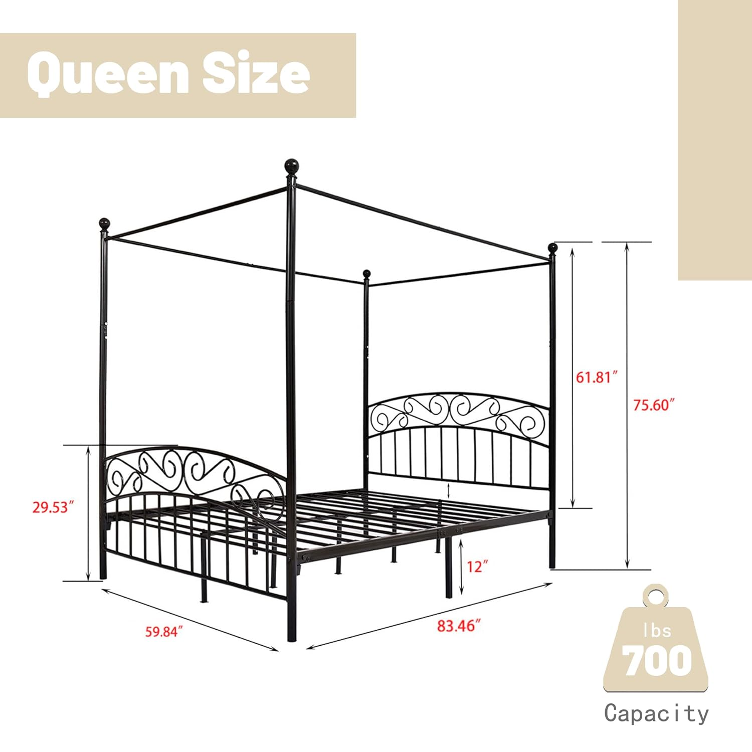 Queensize metalen hemelbedfram - Canopy Bed Frame Metal Queen recensie en prijs