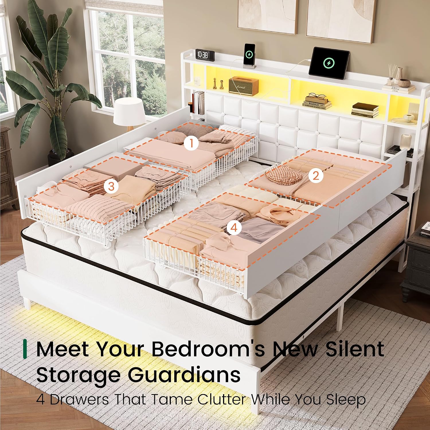 Houten bedframe in kingsize, m - King Size Bed Frame With Storage Drawers recensie en prijs