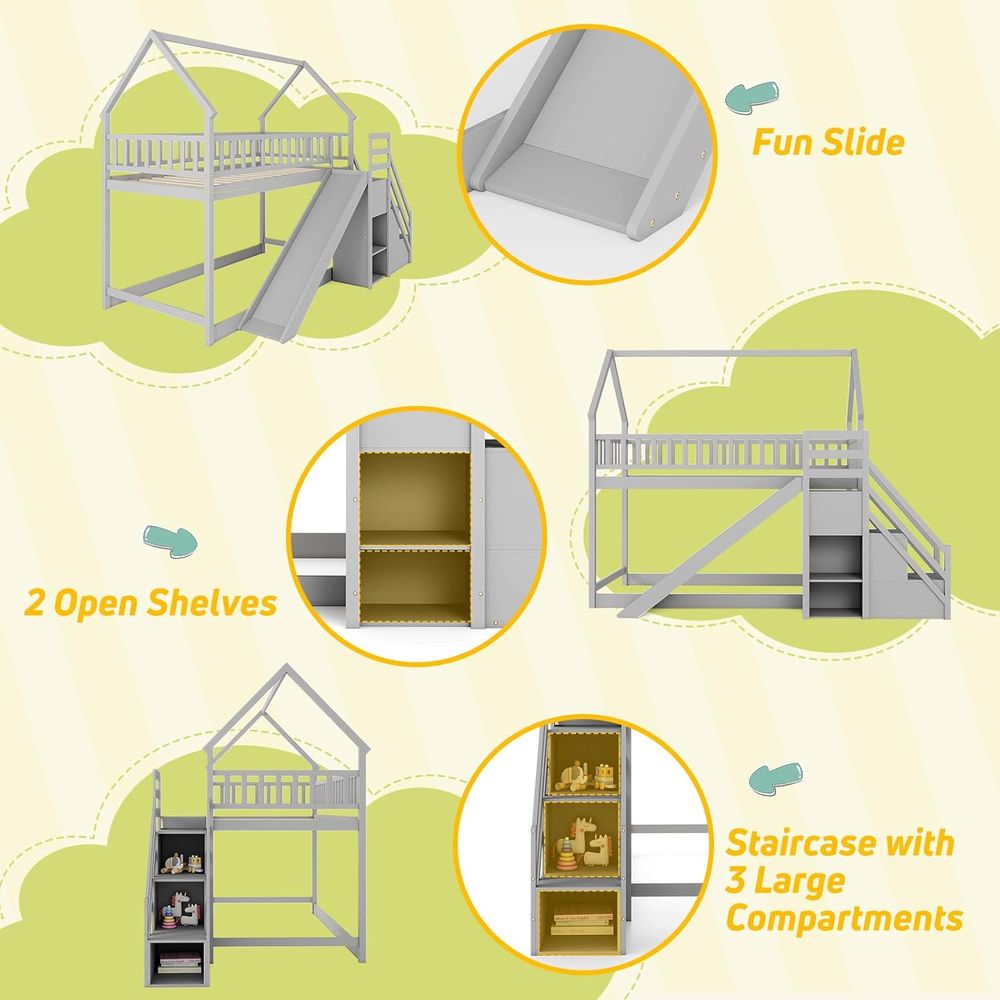 Stapelbed met glijbaan & trap, - Bunk Bed With Stairs And Slide recensie en prijs