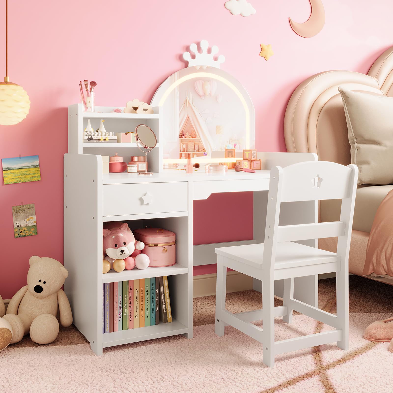 Kinderkaptafel & Stoelset - LE - Dressing Table Vanity With Lighted Mirror recensie en prijs