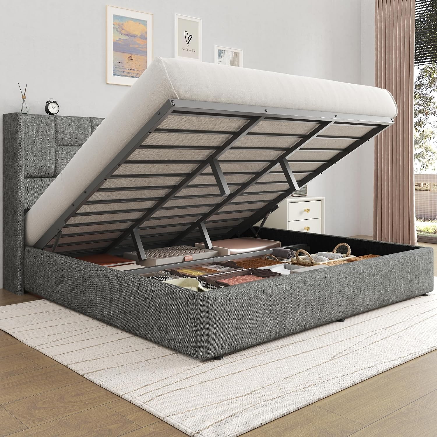 Kingsize bedframe met hydrauli - Gas Lift Storage Bed Hydraulic recensie en prijs