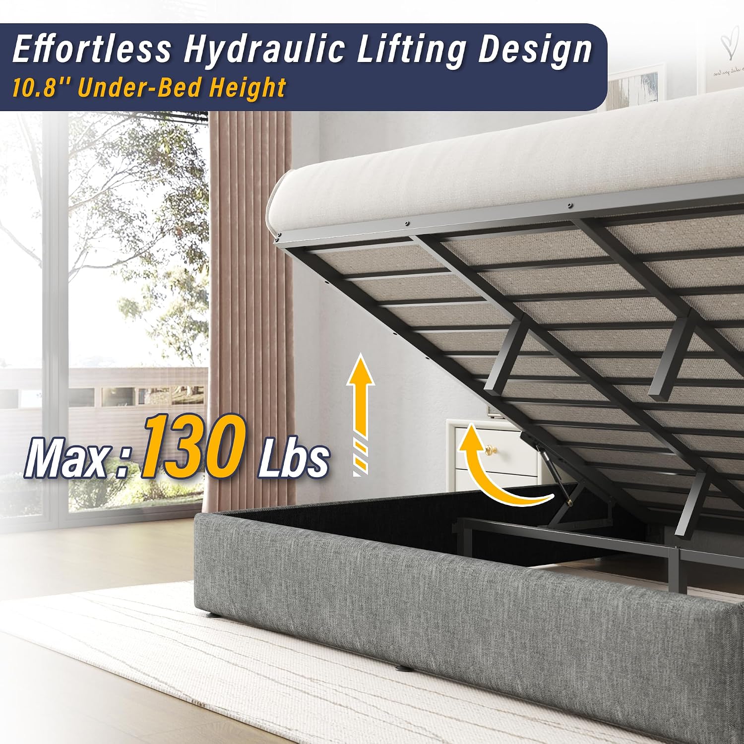 Kingsize bedframe met hydrauli - Gas Lift Storage Bed Hydraulic recensie en prijs