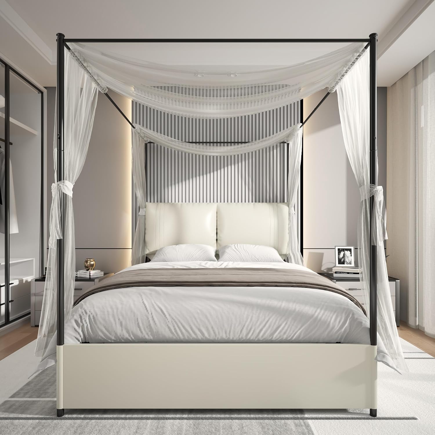 Queen hemelbedframe met gestof - Canopy Bed Frame Metal Queen recensie en prijs
