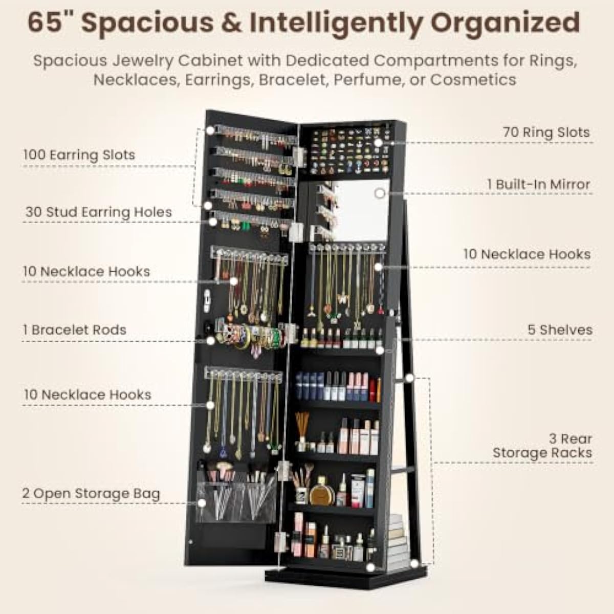 Elegante zwarte staande sierad - Full Length Mirror Jewelry Armoire recensie en prijs