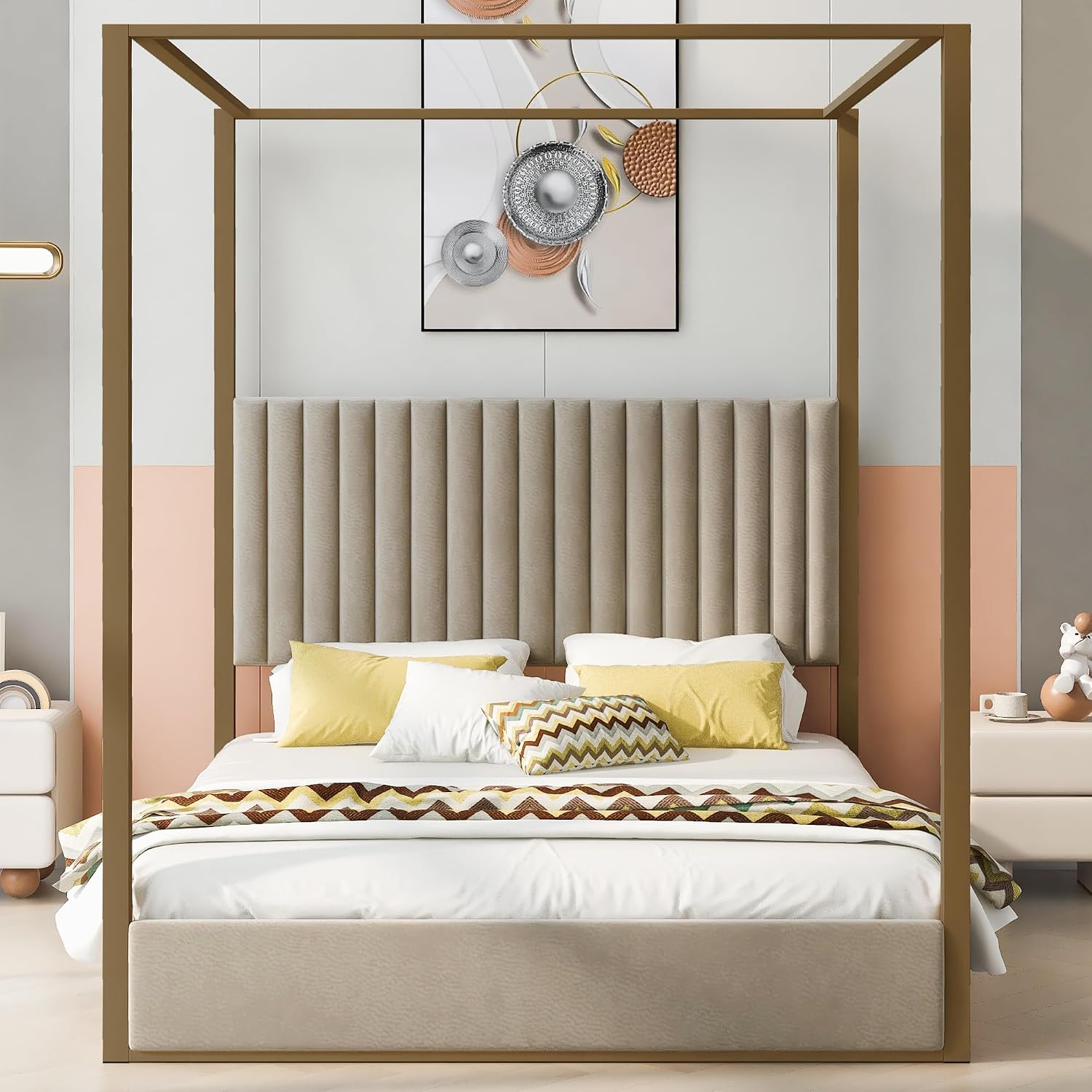 Modern 4-poster bed met hoofdb - Canopy Bed Frame Metal Queen recensie en prijs