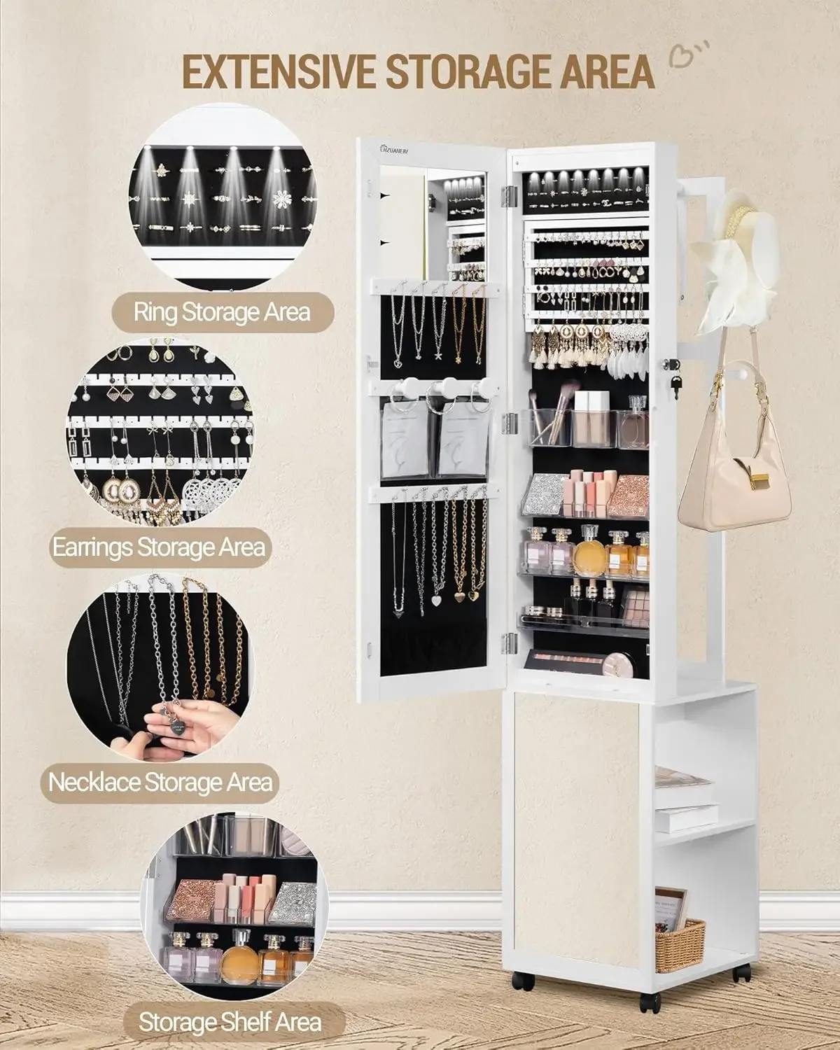 8 LED's sieradenkast, 66,9-inc - Full Length Mirror Jewelry Armoire recensie en prijs