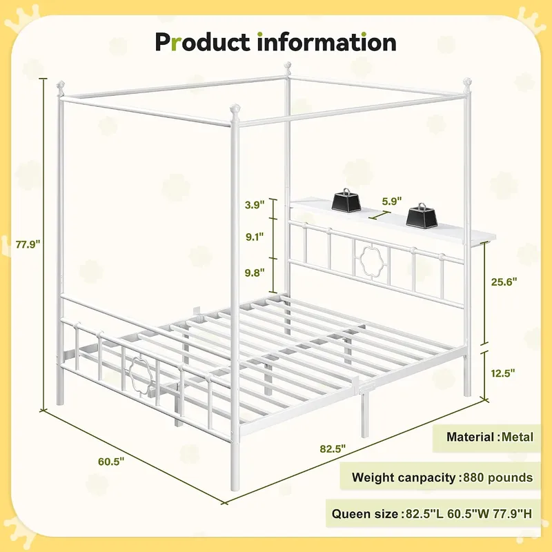 Queen bedframe met opbergruimt - Canopy Bed Frame Metal Queen recensie en prijs