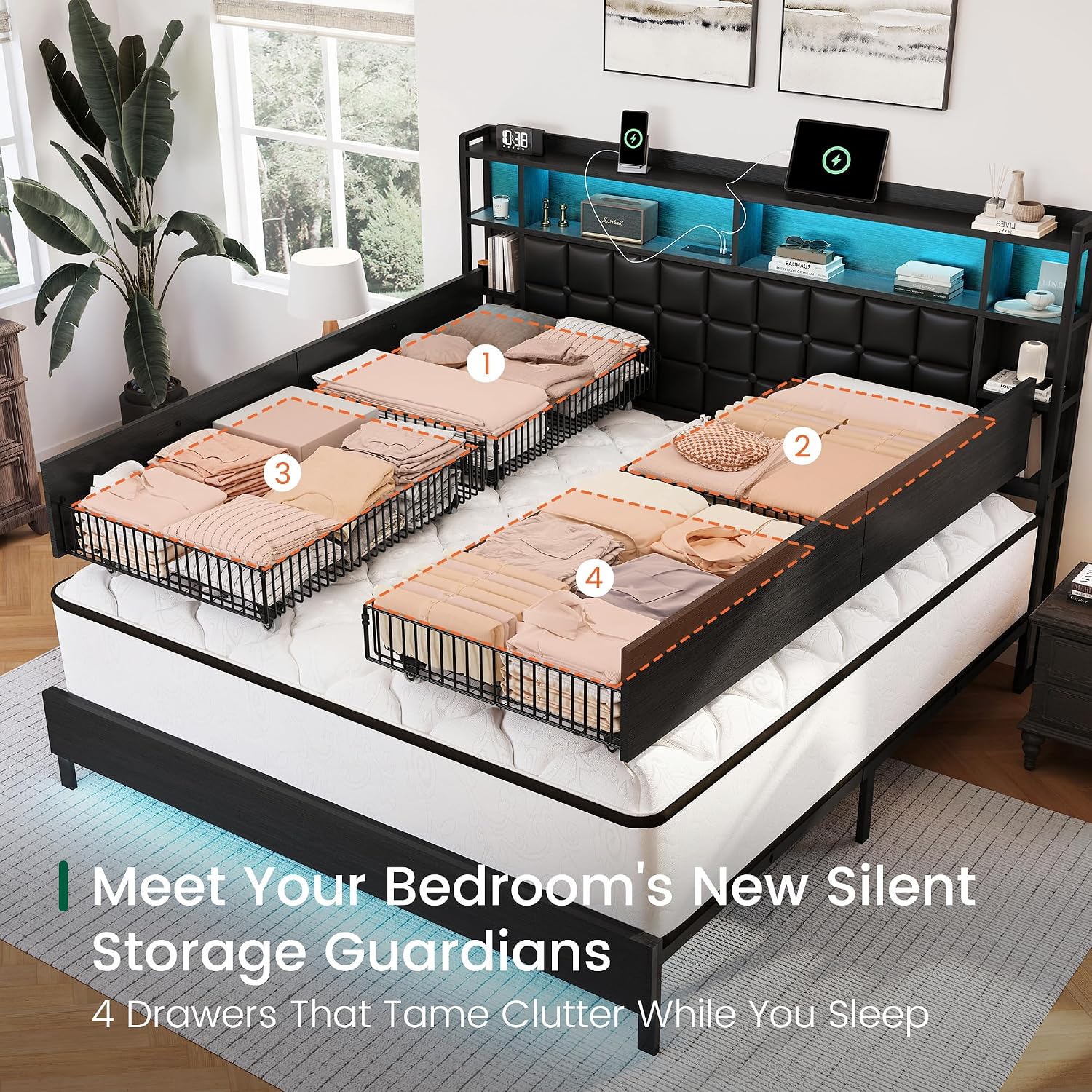 Houten kingsize bedframe met o - King Size Bed Frame With Storage Drawers recensie en prijs