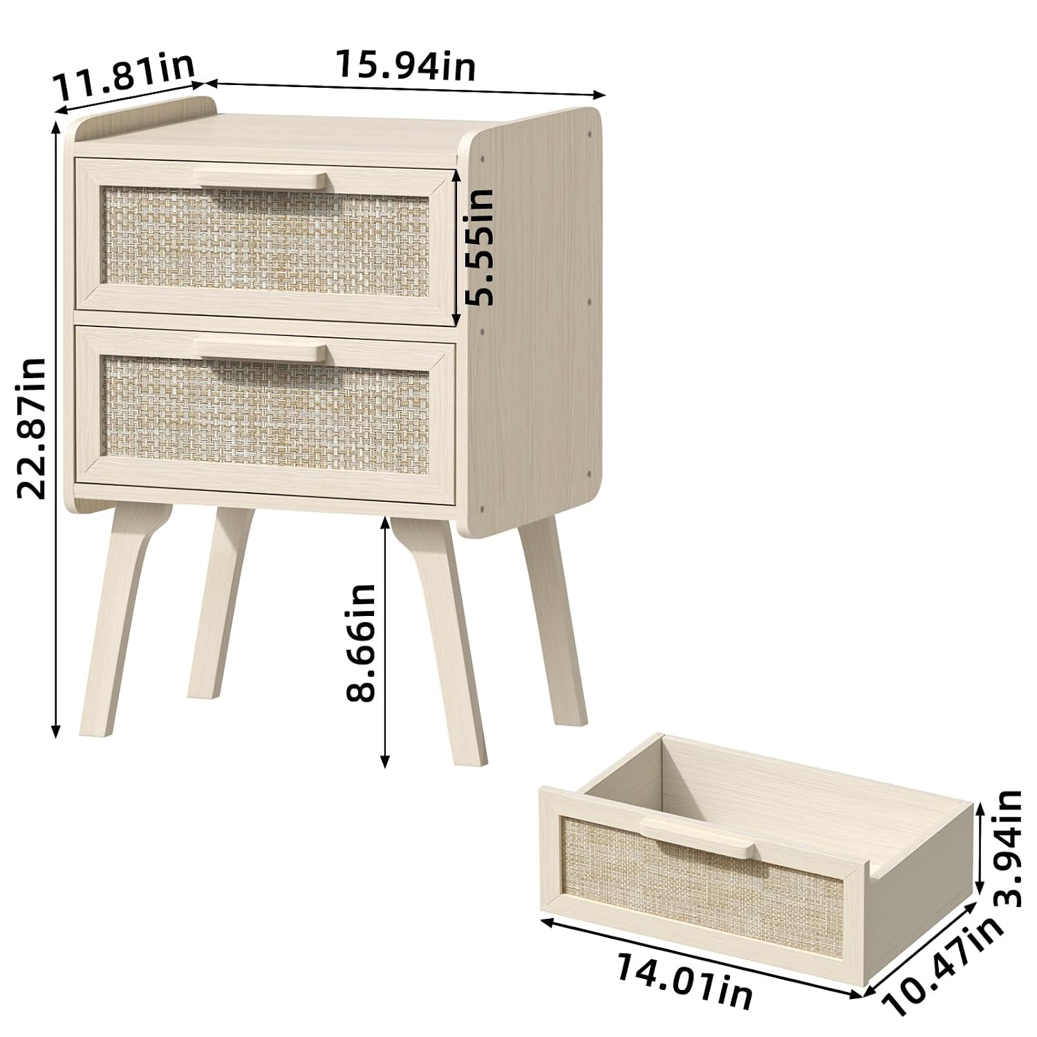 Rotan nachtkastje set van 2, 2 - Solid Wood Nightstand 2 Drawers recensie en prijs