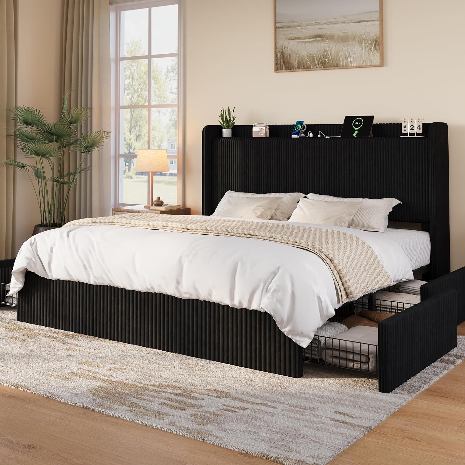 Kingsize bedframe met 4 extra  - King Size Bed Frame With Storage Drawers recensie en prijs
