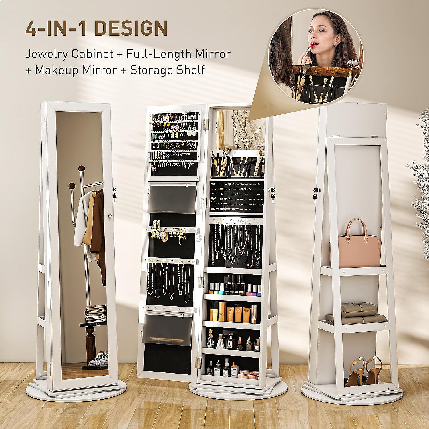 HOMCOM 360 °   Draaibare, afsl - Full Length Mirror Jewelry Armoire recensie en prijs