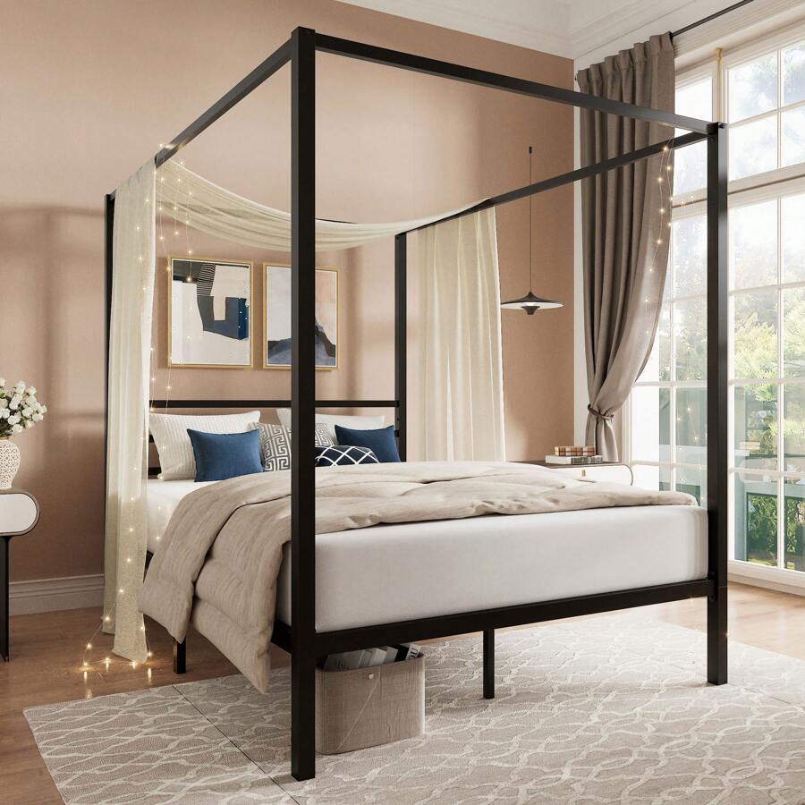 Zwart hemelbedframe, full/quee - Canopy Bed Frame Metal Queen recensie en prijs