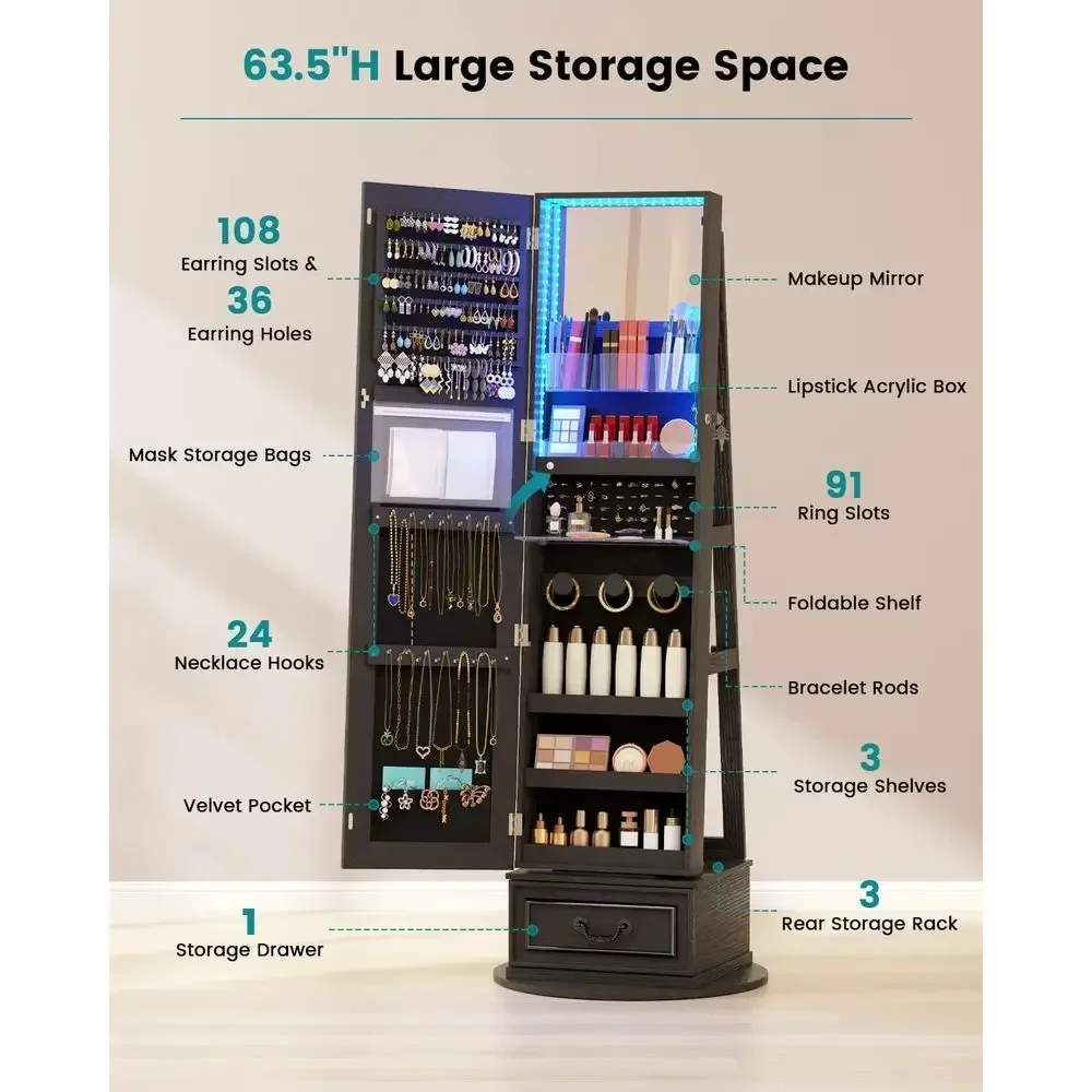 360 °   Draaibare, afsluitbare - Full Length Mirror Jewelry Armoire recensie en prijs