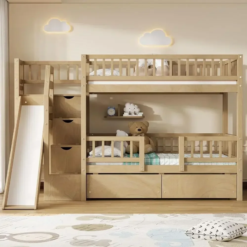 Houten stapelbed met twee eenp - Bunk Bed With Stairs And Slide recensie en prijs