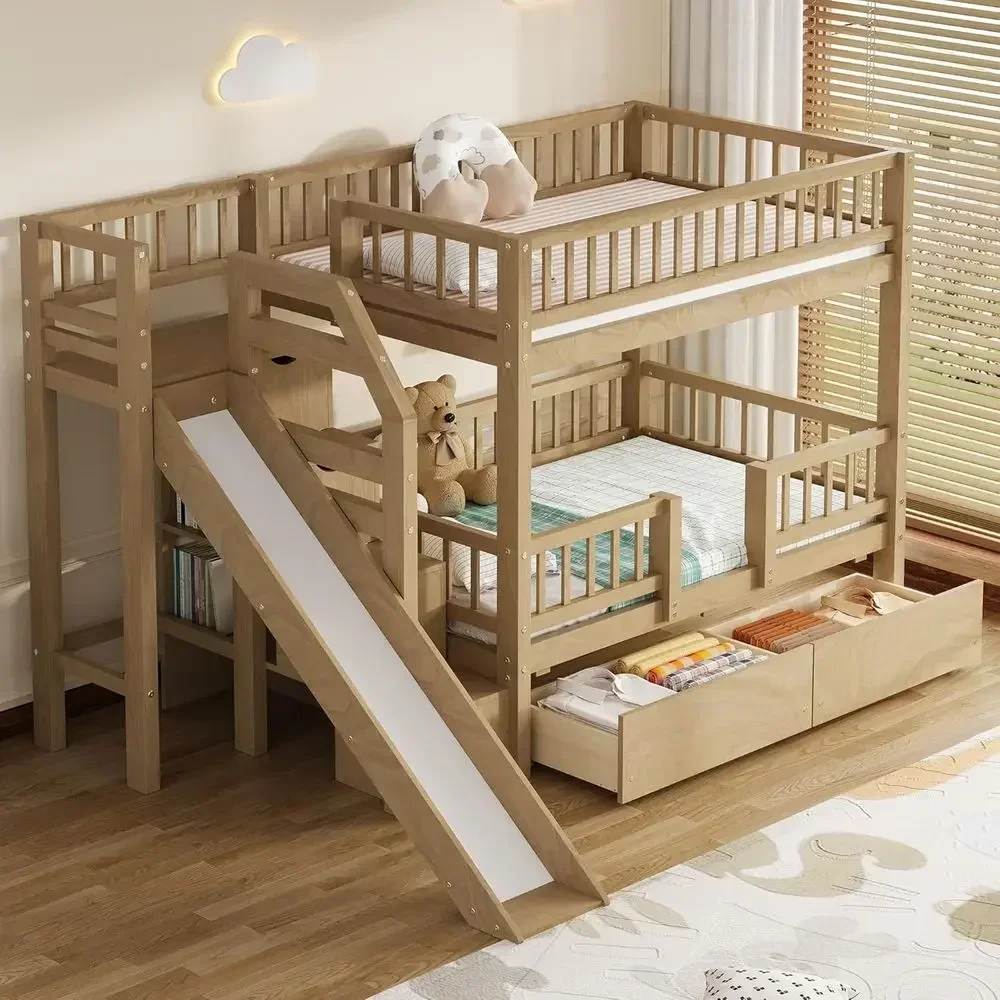 Houten stapelbed met twee eenp - Bunk Bed With Stairs And Slide recensie en prijs