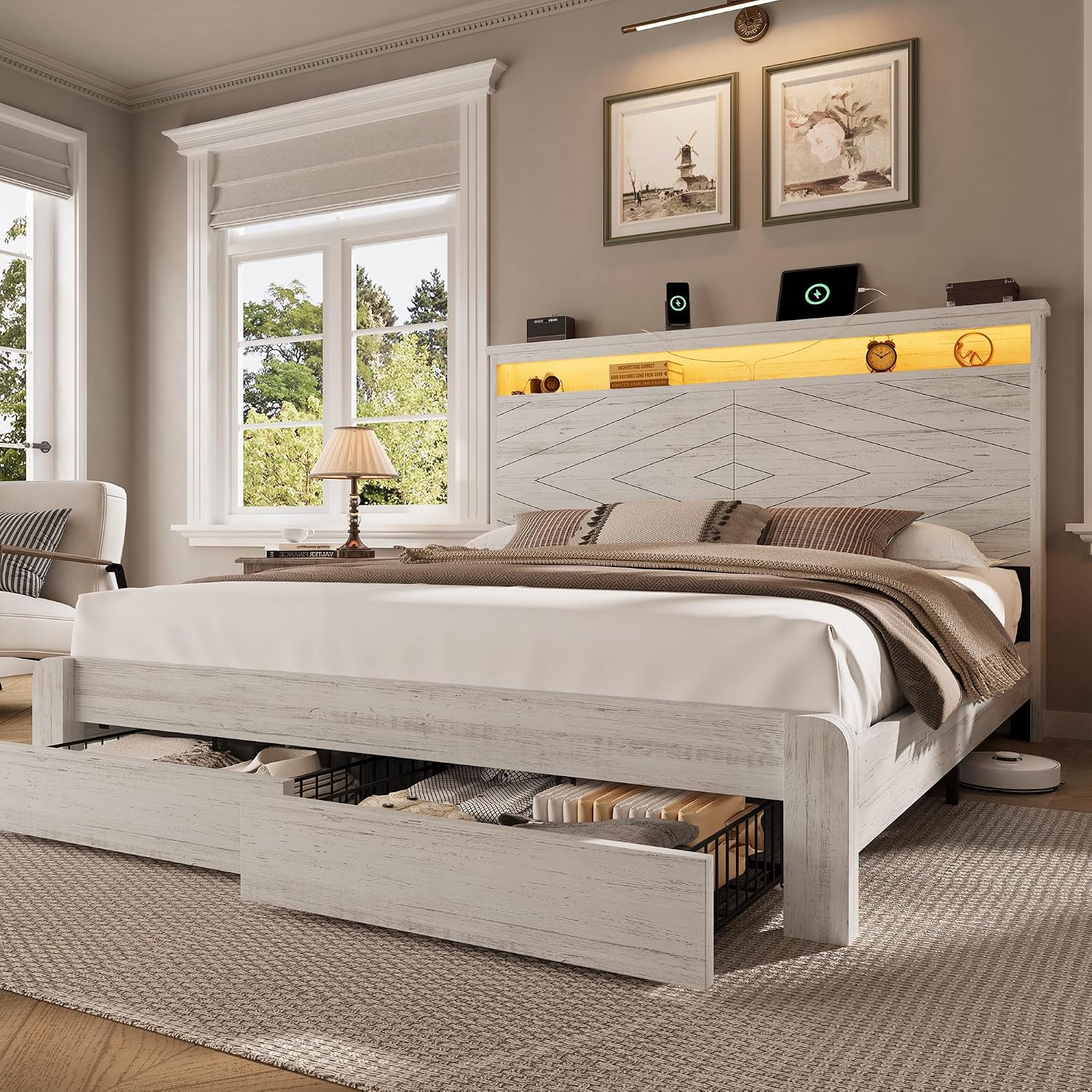 Kingsize houten platformbedfra - King Size Bed Frame With Storage Drawers recensie en prijs