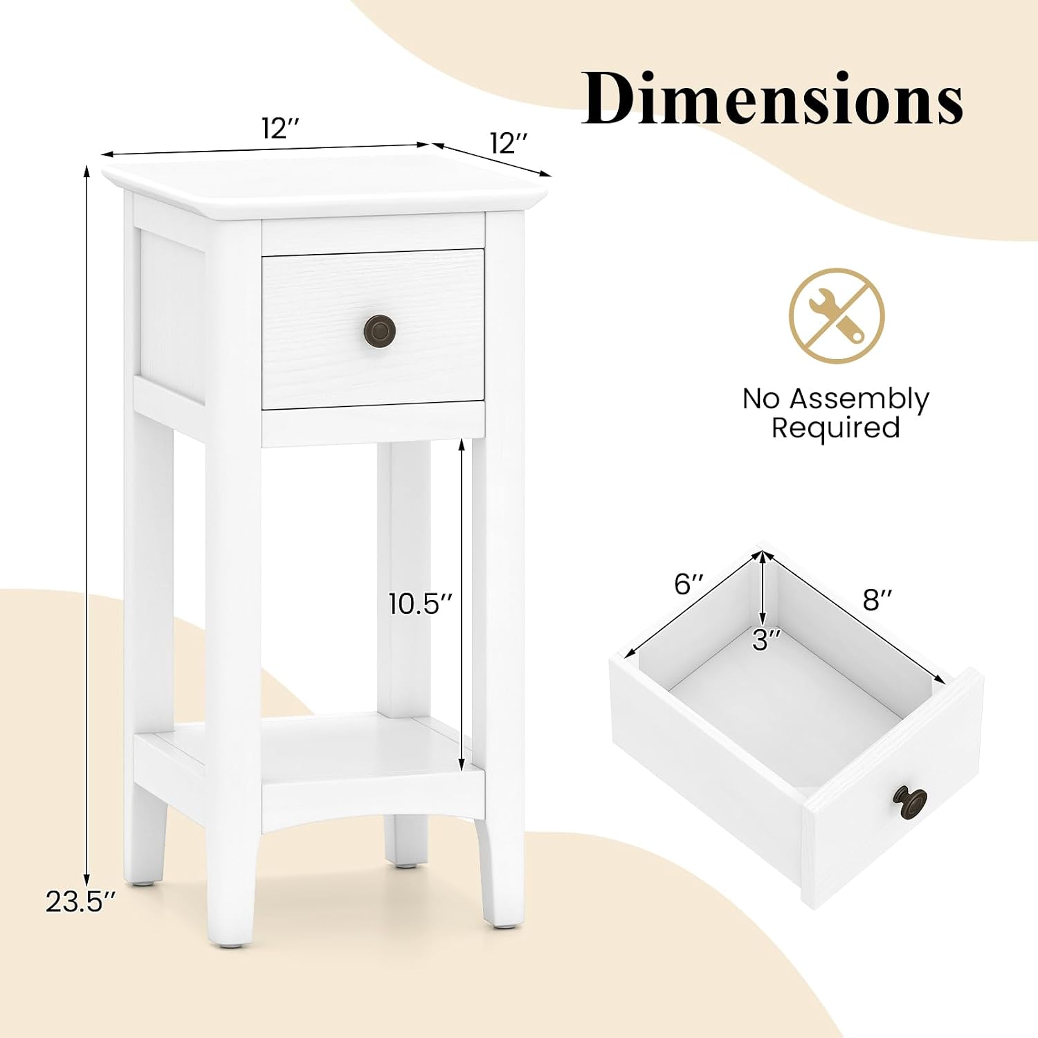 Smalle bijzettafels met lade,  - Solid Wood Nightstand 2 Drawers recensie en prijs