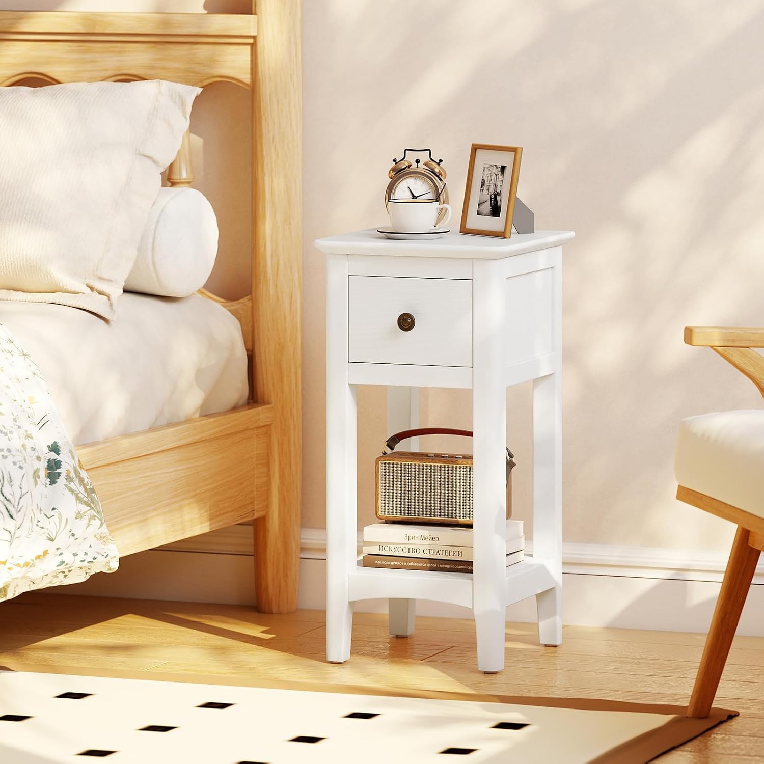 Smalle bijzettafels met lade,  - Solid Wood Nightstand 2 Drawers recensie en prijs