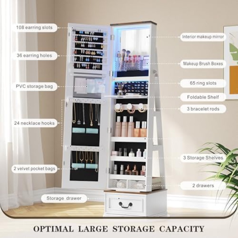 360 ° Draaibare sieradenkast m - Full Length Mirror Jewelry Armoire recensie en prijs