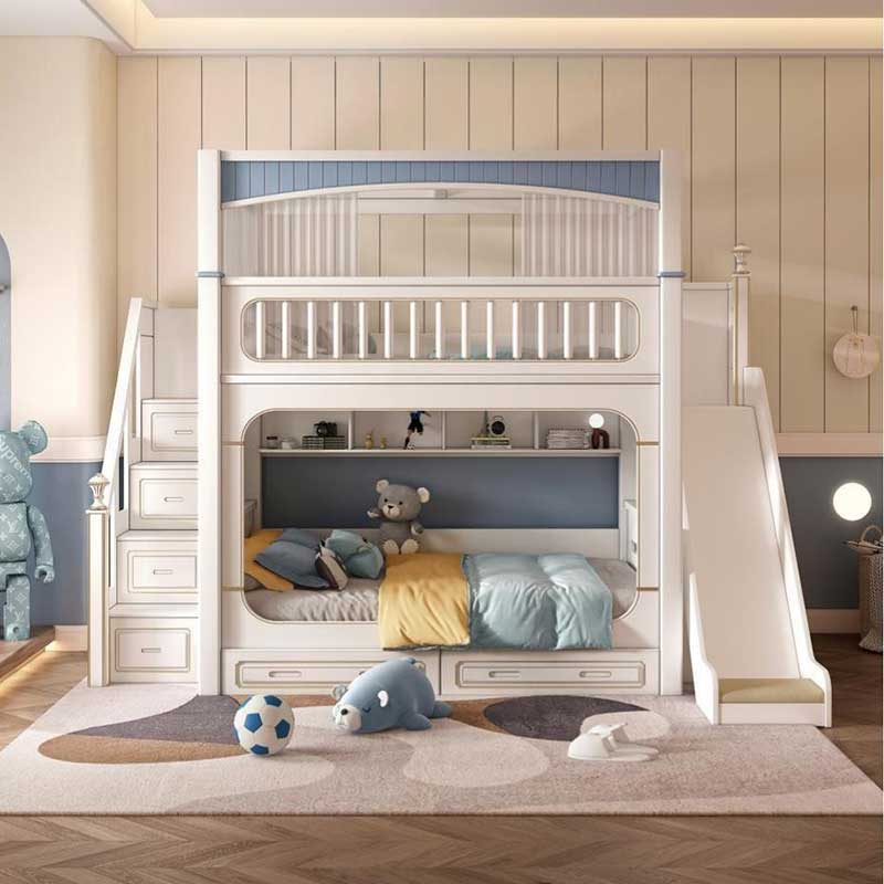 Modern wit kinderkamermeubilai - Bunk Bed With Stairs And Slide recensie en prijs