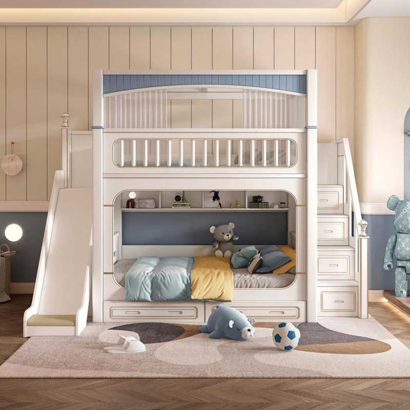 Modern wit kinderkamermeubilai - Bunk Bed With Stairs And Slide recensie en prijs