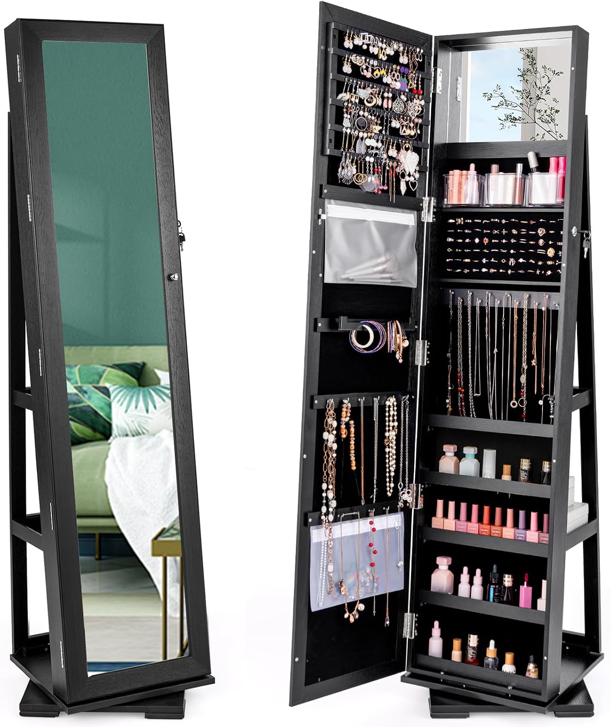 Zwarte, staande, afsluitbare,  - Full Length Mirror Jewelry Armoire recensie en prijs