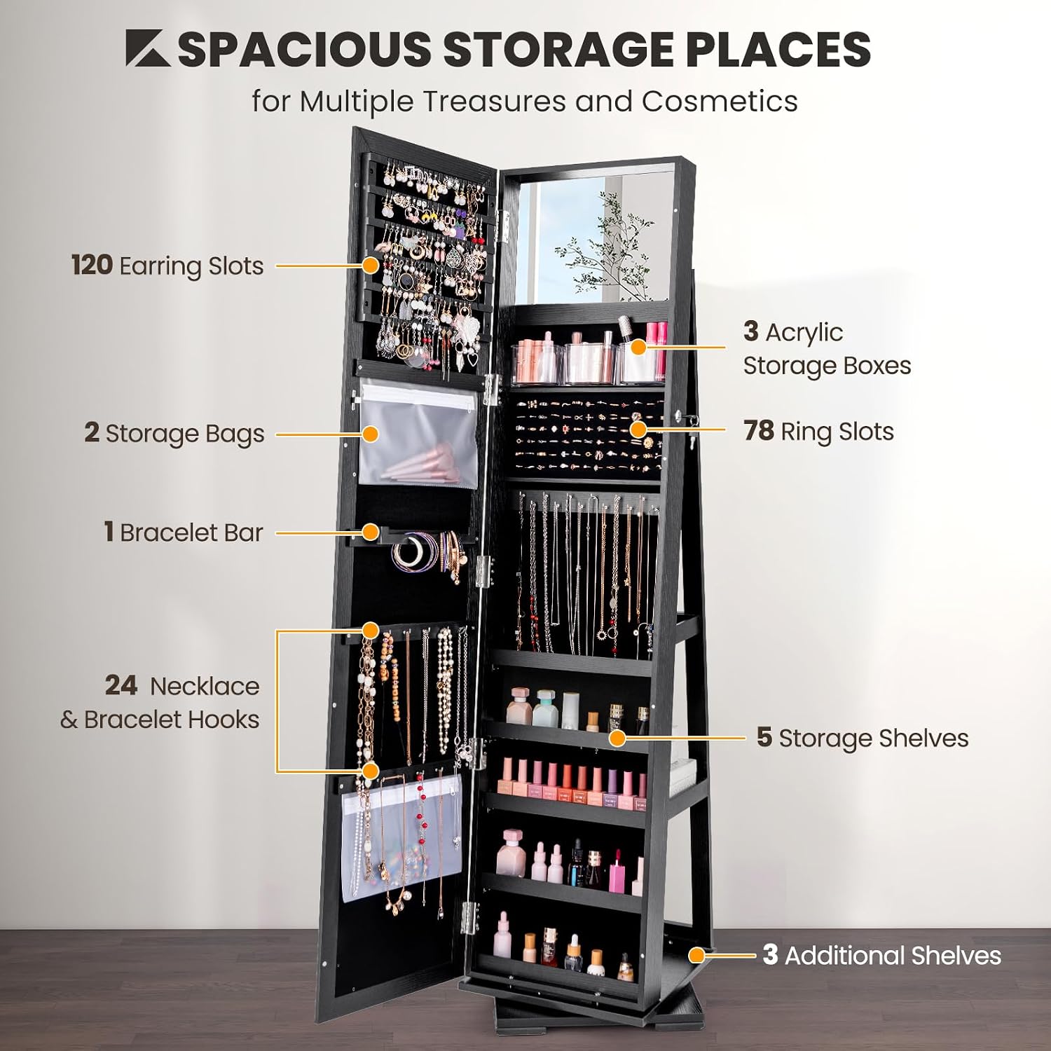 Zwarte, staande, afsluitbare,  - Full Length Mirror Jewelry Armoire recensie en prijs