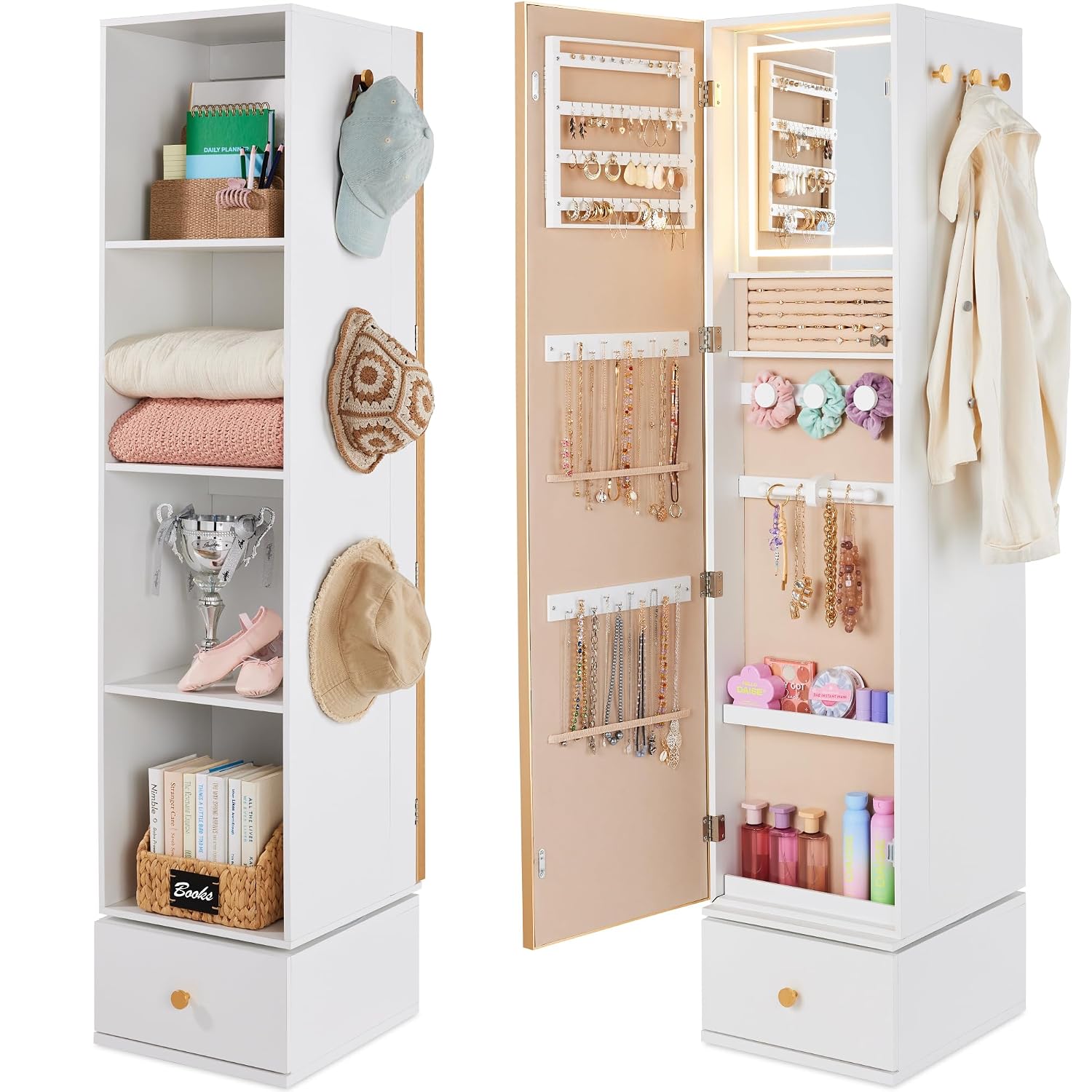 Draaibare spiegel met opbergka - Full Length Mirror Jewelry Armoire recensie en prijs
